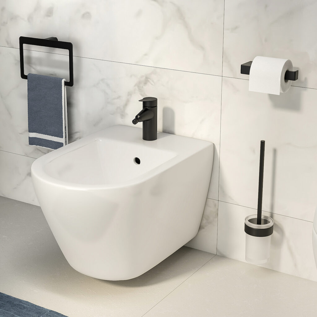 Ambiente Escobillero Pared Pirenei Negro Mate en Accesorios de Baño Nalon