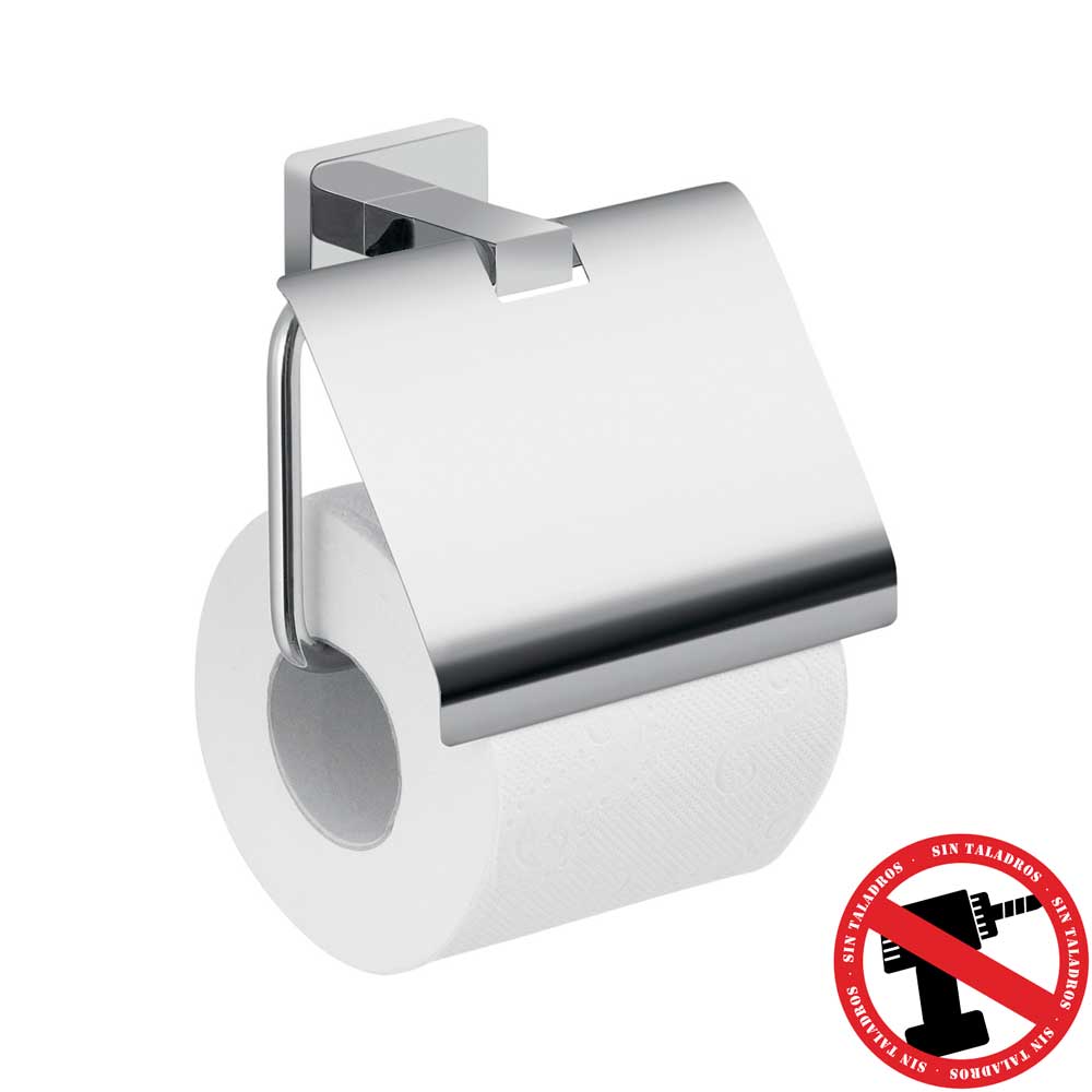 Portarrollos Con Tapa Atena Sin Taladros Cromo Brillo Percha Atena Cromo Brillo Sin Taladros en Accesorios de Baño Naon