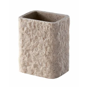 Portacepillos efecto piedra Aries Beige en accesoriosdebanonaon.es